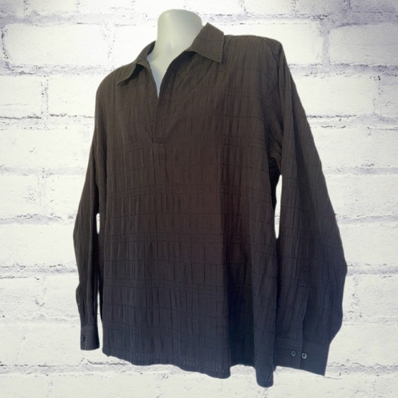 Kenneth Cole New York Black Textured Long Sleeve Popover Shirt Men’s Size - XL - Picture 2 of 12
